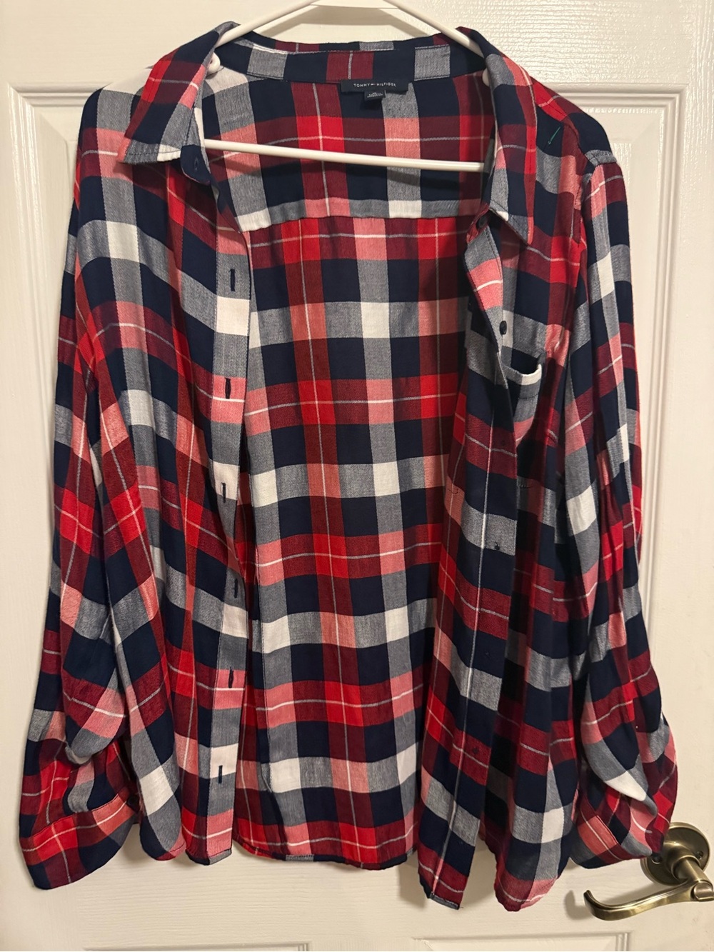 Tommy Hilfiger Red, Navy & White Plaid Button-Down Shirt